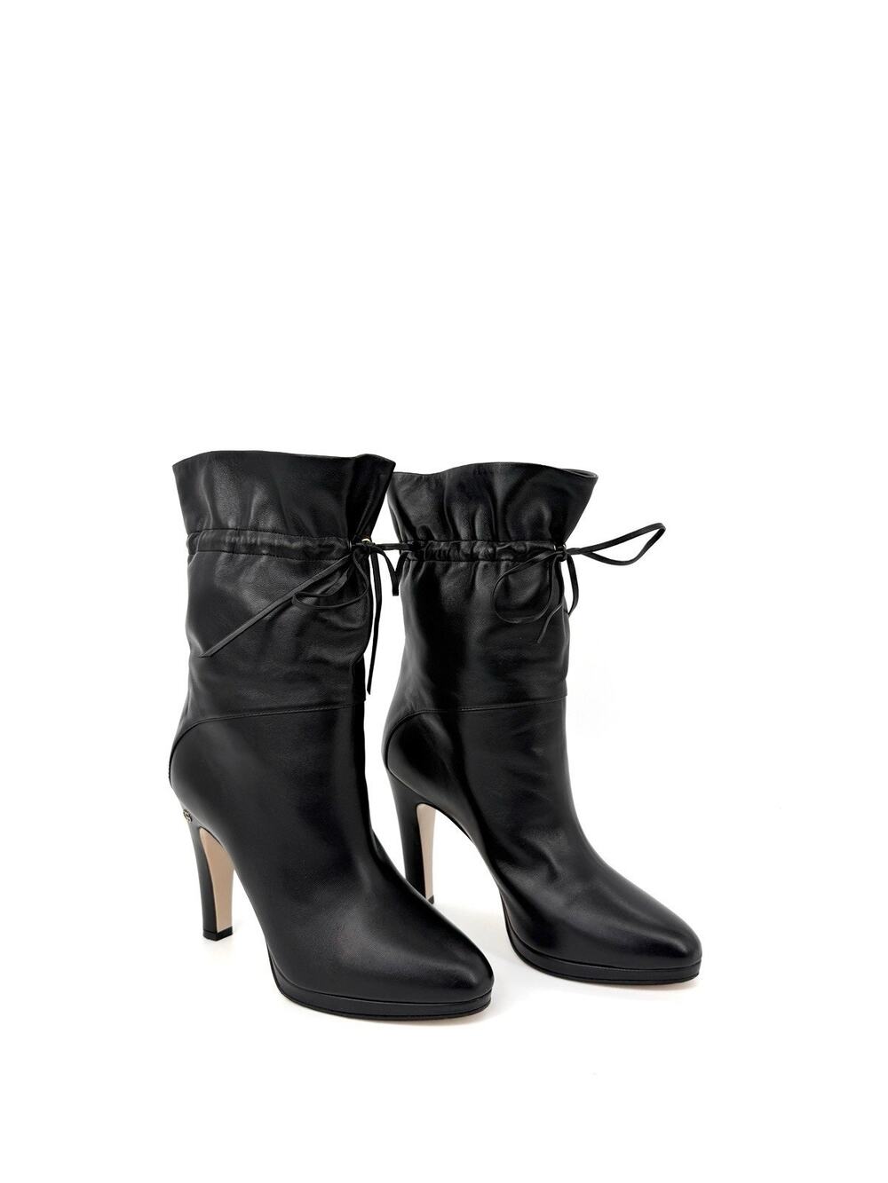 Gucci Charlotte Ankle Boots 39.5 US 9.5 Drawstring Double G 105 Black Leather
